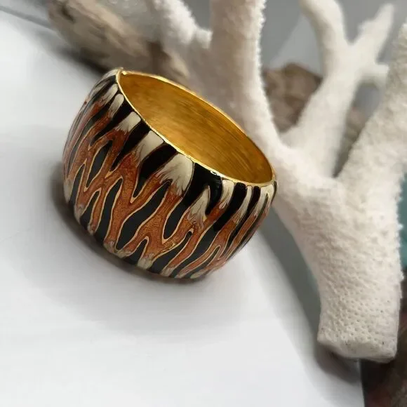 Gold Orange Black White Tiger Stipe Bangle Kenneth J Lane - Picture 13 of 15